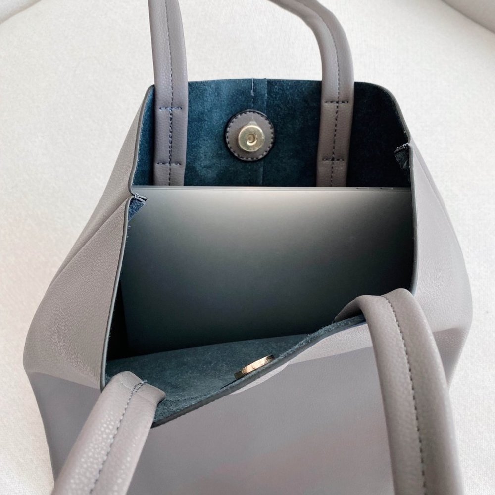 The Ava Genuine Minimal Leather Tote - Grey - Picture 9 of 14